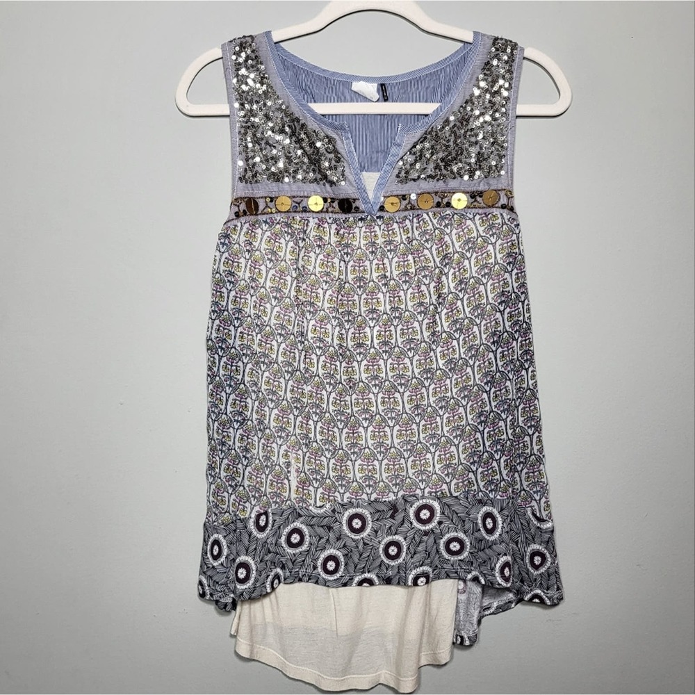 🌸 Akemi + Kin Anthropologie sequins boho sleeveless blouse oversized sz xs